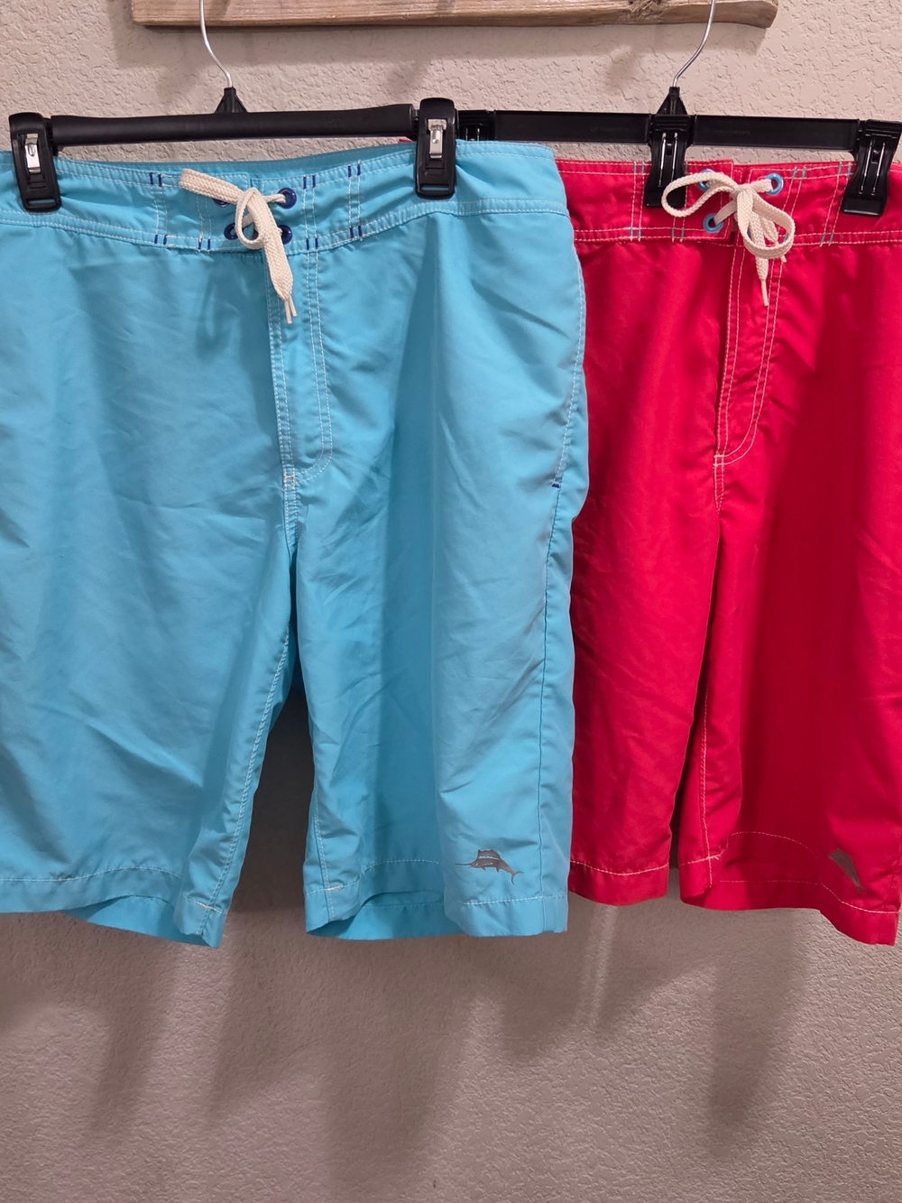 Tommy Bahama Men’s Swim Board Shorts in Light Blue and Red